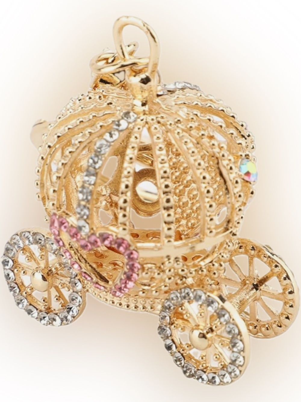 Gold & Pink Crown Carriage Crystal Keychain Bag Charm 3D - Picture 6 of 7